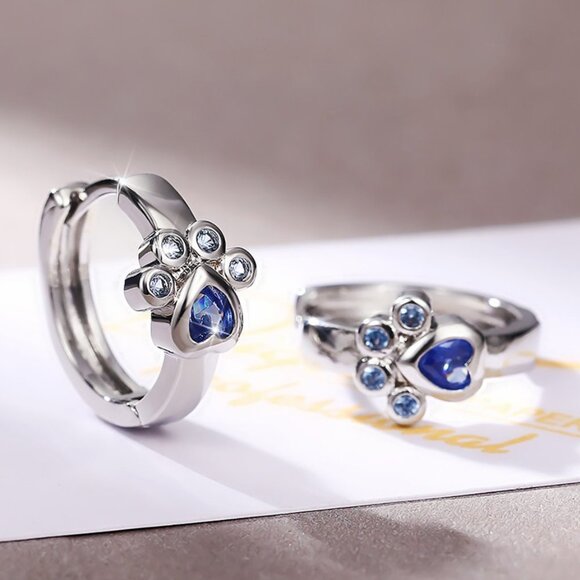 💥 Blue Crystal CZ Paw Earrings for Women Silver Plated Earrings, HA4507 - Picture 1 of 6